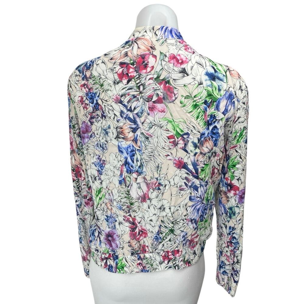 H&M Women's Multicolor Floral Long Sleeve Pocket Zip Up Bomber Jacket Size 8 - Picture 2 of 5